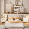 Bedroom Furniture Set - Includes Queen Bed Frame, Nightstands Set of 2, 5 - Drawer Dresser & Vanity Desk - Modern Storage Solution for Stylish Home Decor, Beige/White