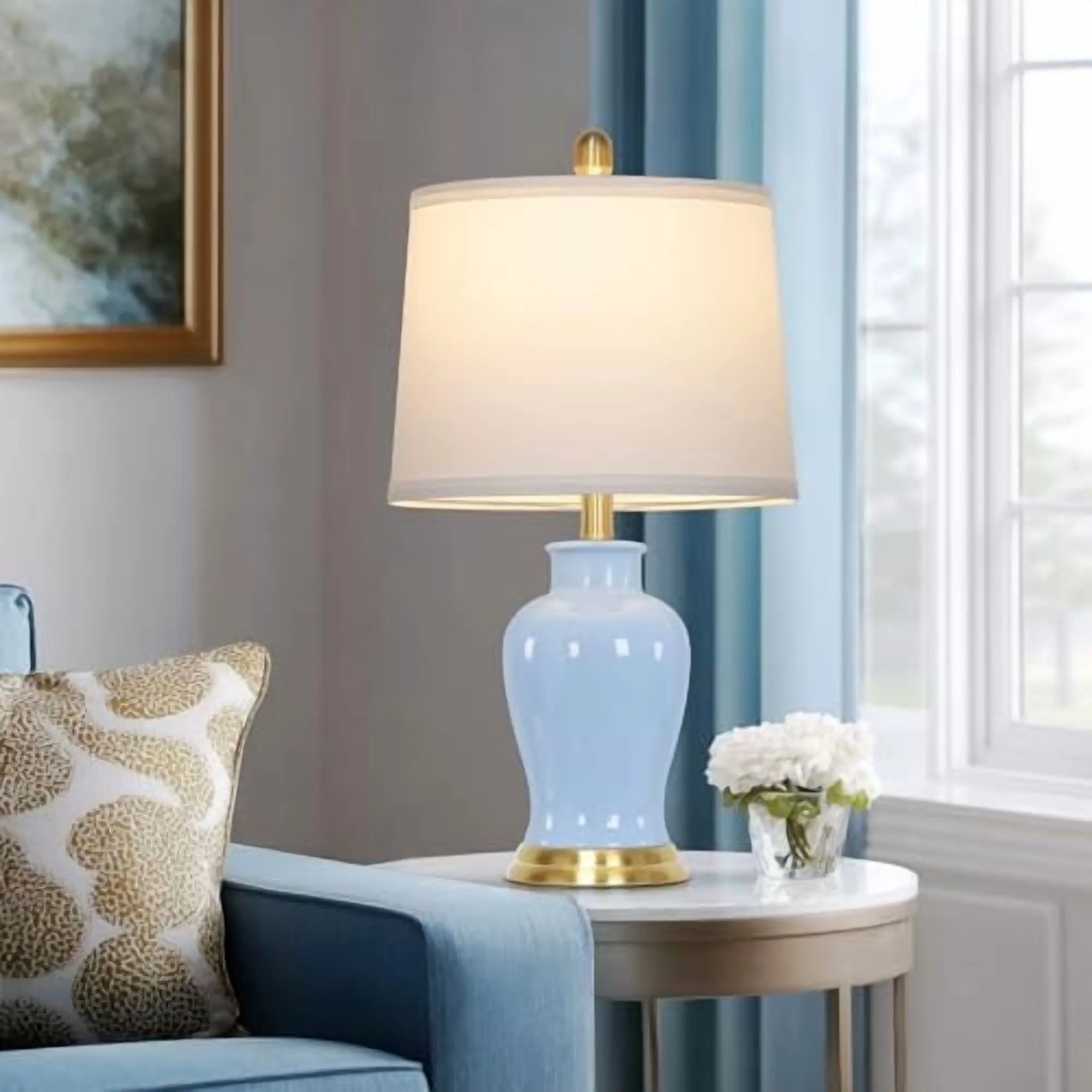 Modern Ceramic Table Lamps Set of 2, 23" White Ceramic Lamps for Living Room, Rustic Farmhouse Bedside Lamp with Ginger Jar Design, Elegant Bedroom Lamp for Nightstand Desk Side End Table Home Decor