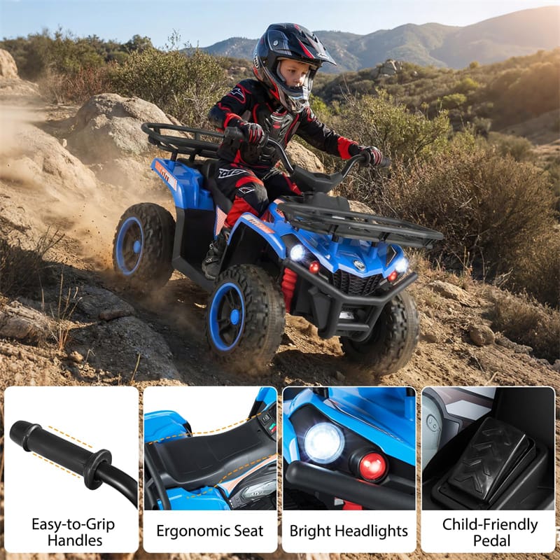 24V Kids ATV Ride On Quad, Electric 4 Wheeler Toy with 5Mph Max Speed, LED Headlights, Music, Front & Rear Storage for Boys Girls