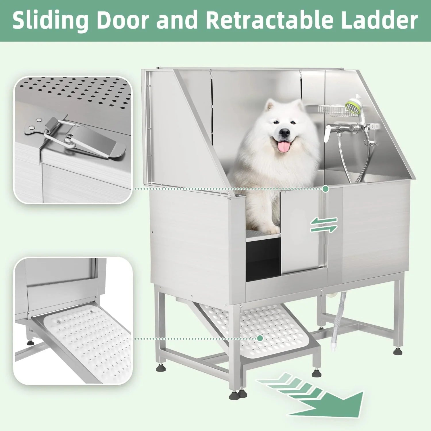 AECOJOY 50'' Professional Stainless Steel Dog Washing Station, Height Adjustable Pet Grooming Dog Bathtub with Ramp