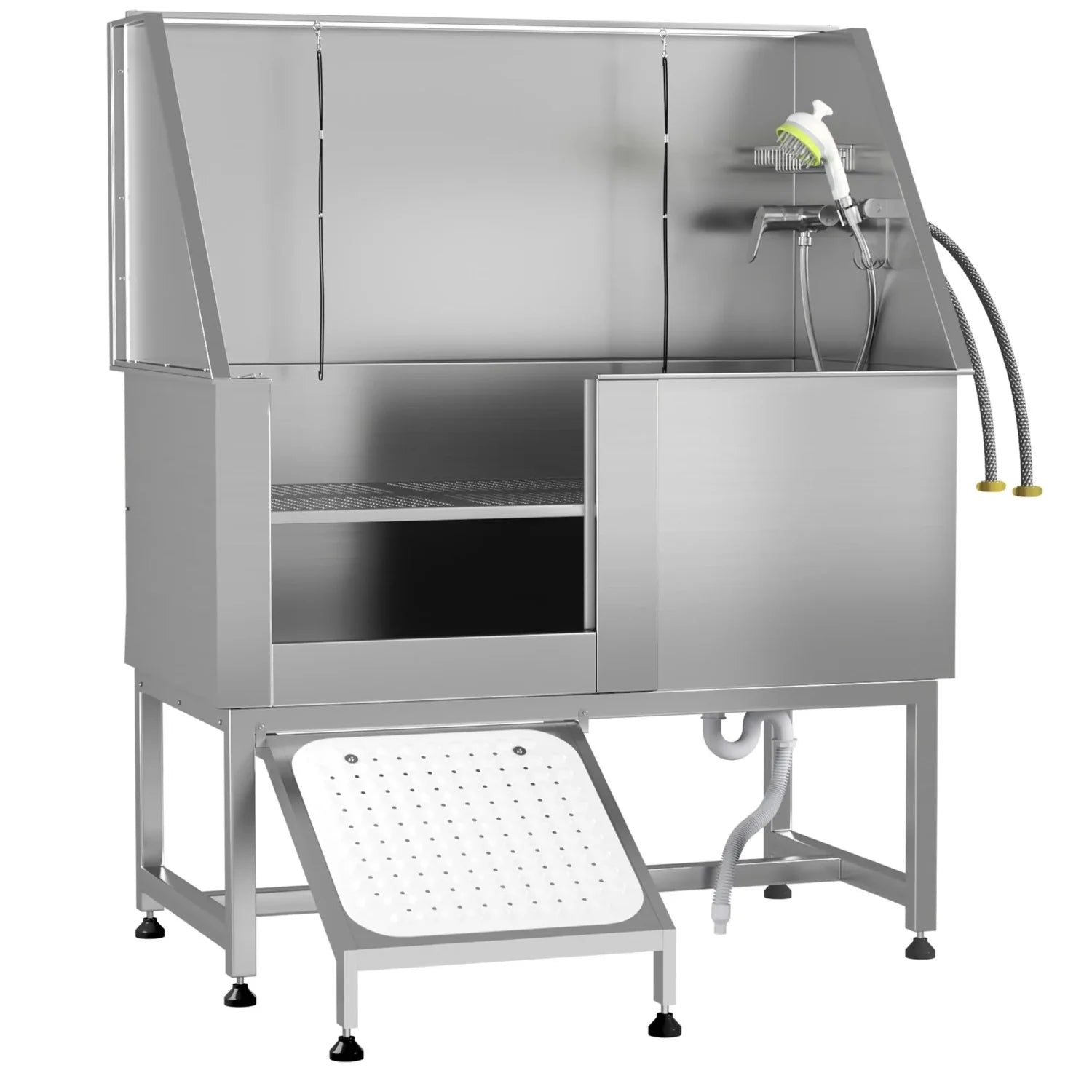 AECOJOY 50'' Professional Stainless Steel Dog Washing Station, Height Adjustable Pet Grooming Dog Bathtub with Ramp