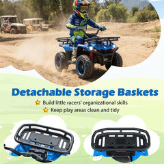 24V Kids ATV Ride On Quad, Electric 4 Wheeler Toy with 5Mph Max Speed, LED Headlights, Music, Front & Rear Storage for Boys Girls