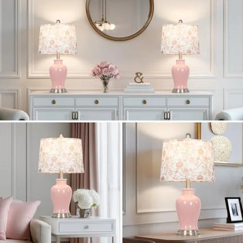 Modern Ceramic Table Lamps Set of 2, 23" White Ceramic Lamps for Living Room, Rustic Farmhouse Bedside Lamp with Ginger Jar Design, Elegant Bedroom Lamp for Nightstand Desk Side End Table Home Decor