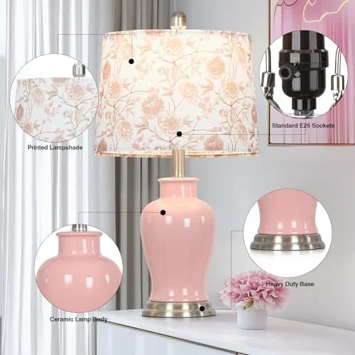 Modern Ceramic Table Lamps Set of 2, 23" White Ceramic Lamps for Living Room, Rustic Farmhouse Bedside Lamp with Ginger Jar Design, Elegant Bedroom Lamp for Nightstand Desk Side End Table Home Decor