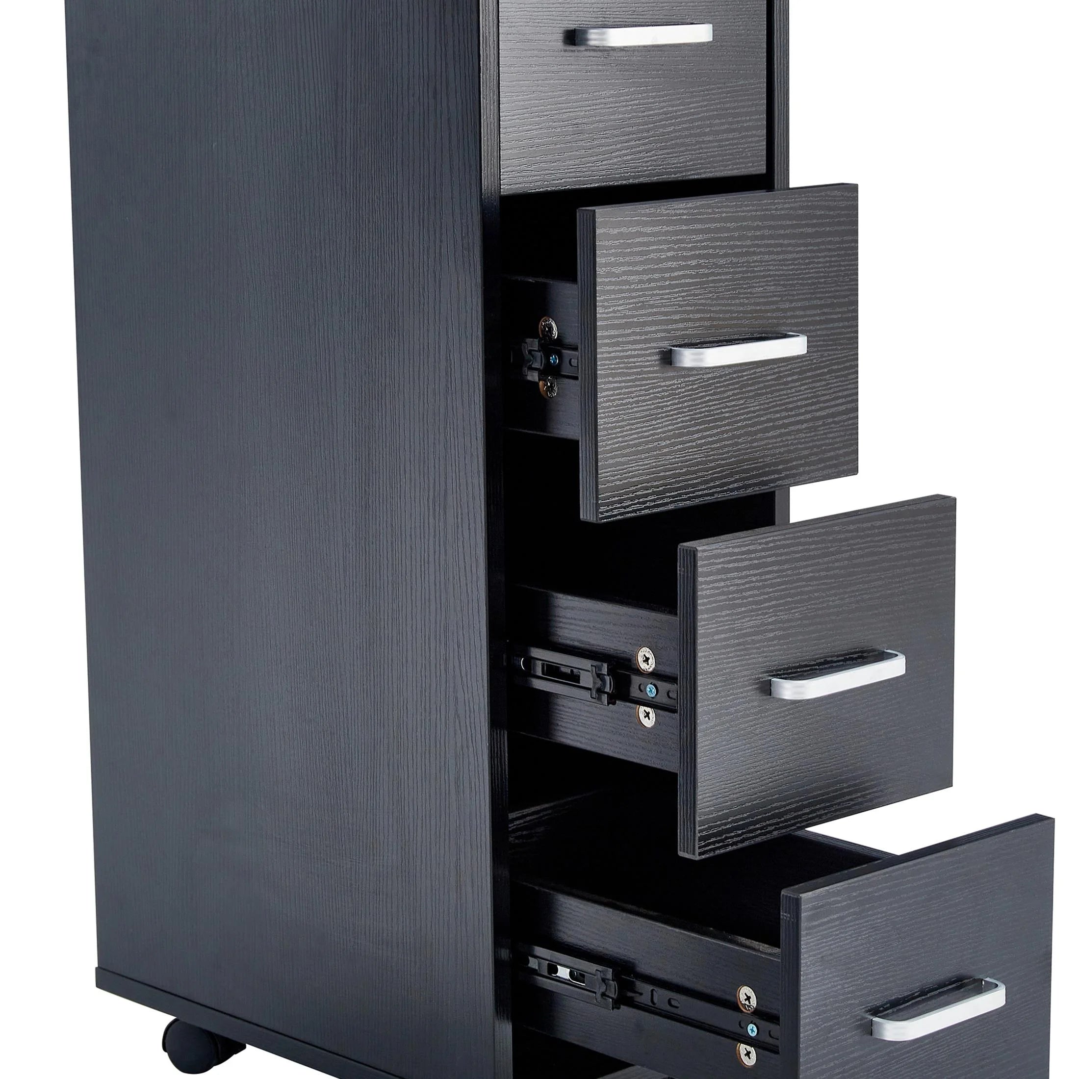 Sesslife White Computer Desk, Writing Desk with Lockable Wheels???modern Wood Study Desk with 4 Drawers for Home Office Workstation