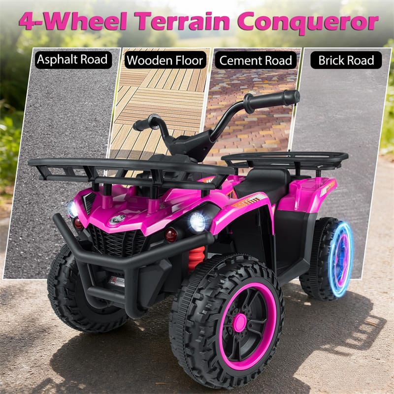24V Kids ATV Ride On Quad, Electric 4 Wheeler Toy with 5Mph Max Speed, LED Headlights, Music, Front & Rear Storage for Boys Girls