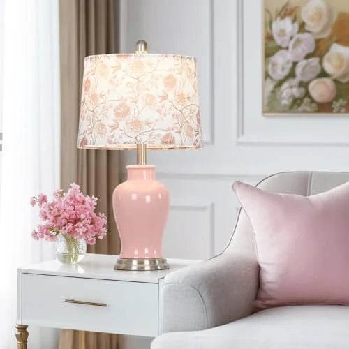Modern Ceramic Table Lamps Set of 2, 23" White Ceramic Lamps for Living Room, Rustic Farmhouse Bedside Lamp with Ginger Jar Design, Elegant Bedroom Lamp for Nightstand Desk Side End Table Home Decor