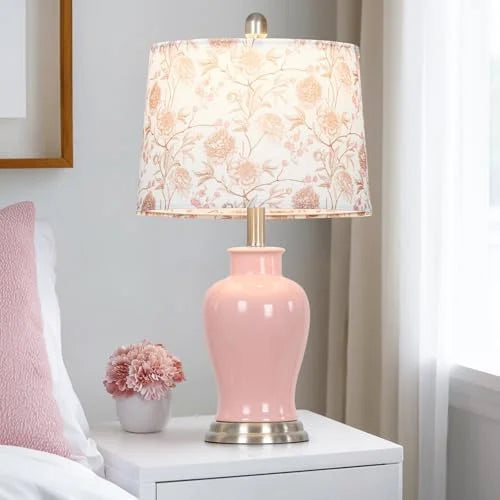 Modern Ceramic Table Lamps Set of 2, 23" White Ceramic Lamps for Living Room, Rustic Farmhouse Bedside Lamp with Ginger Jar Design, Elegant Bedroom Lamp for Nightstand Desk Side End Table Home Decor
