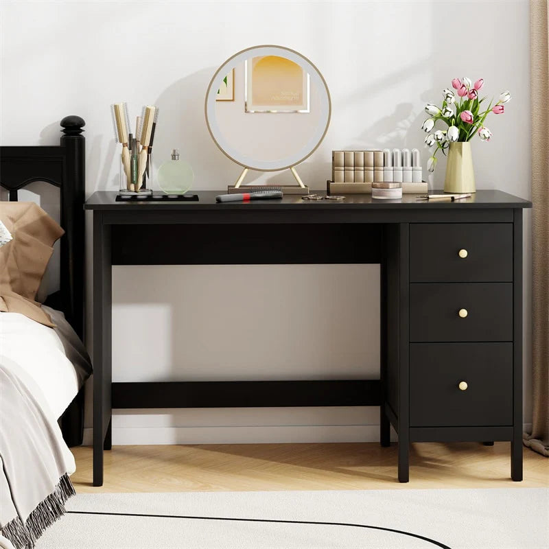 Computer Desk with 3 Storage Drawers, 48" Modern Home Office Desk with Spacious Desktop, Compact Study Writing Desk Workstation for Bedroom