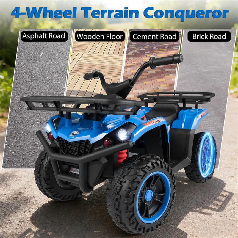 24V Kids ATV Ride On Quad, Electric 4 Wheeler Toy with 5Mph Max Speed, LED Headlights, Music, Front & Rear Storage for Boys Girls