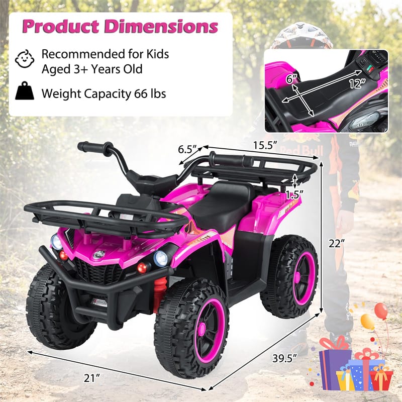 24V Kids ATV Ride On Quad, Electric 4 Wheeler Toy with 5Mph Max Speed, LED Headlights, Music, Front & Rear Storage for Boys Girls
