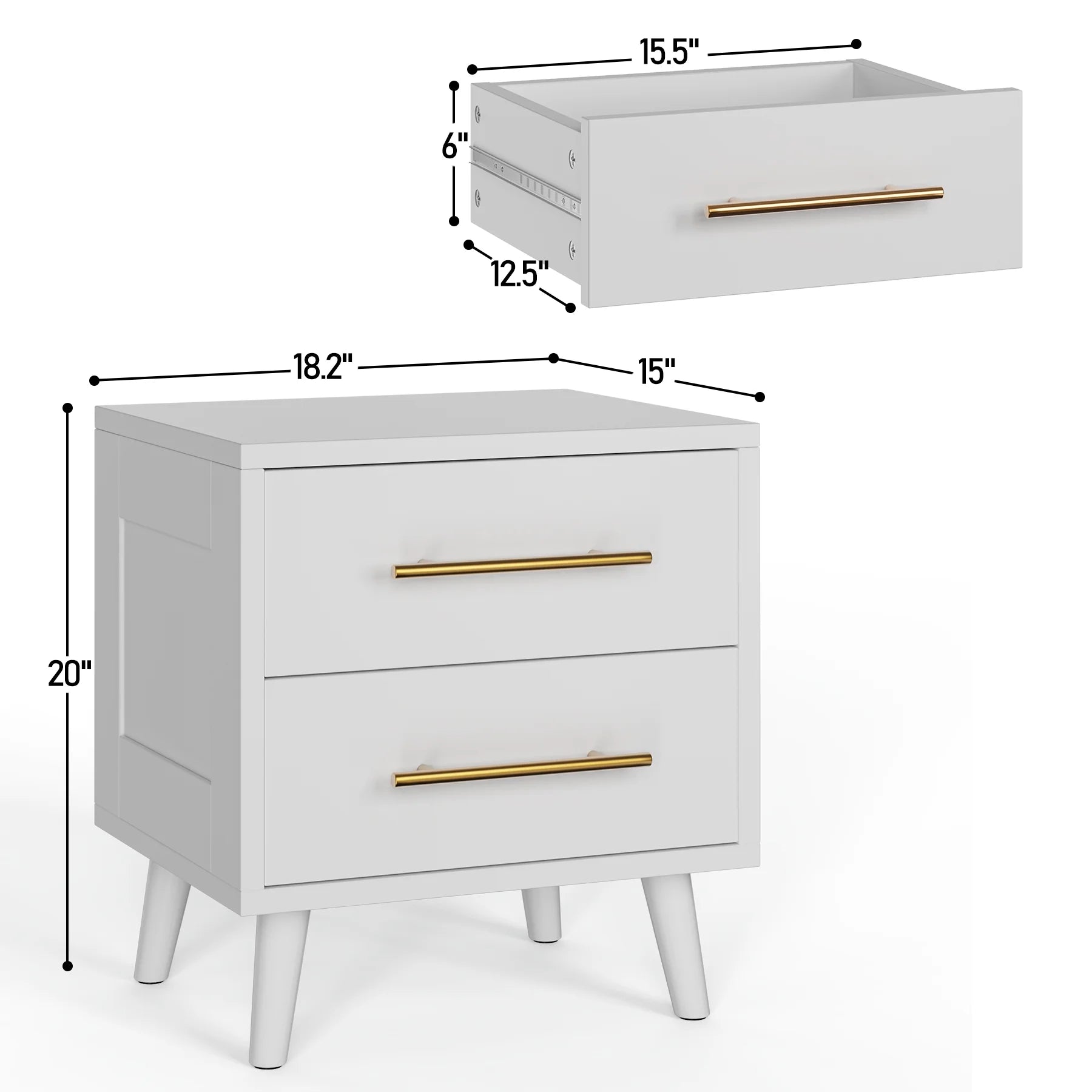 Bedroom Furniture Set - Includes Queen Bed Frame, Nightstands Set of 2, 5 - Drawer Dresser & Vanity Desk - Modern Storage Solution for Stylish Home Decor, Beige/White