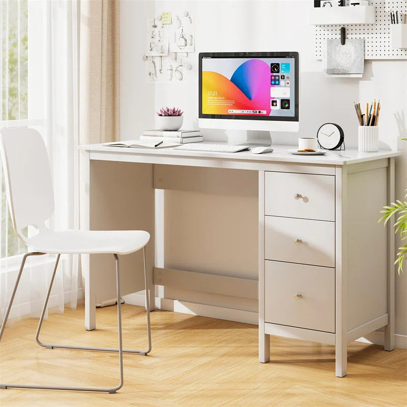 Computer Desk with 3 Storage Drawers, 48" Modern Home Office Desk with Spacious Desktop, Compact Study Writing Desk Workstation for Bedroom