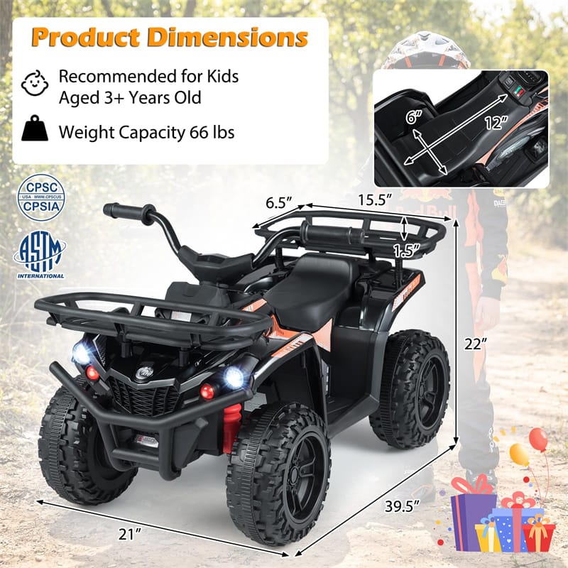 24V Kids ATV Ride On Quad, Electric 4 Wheeler Toy with 5Mph Max Speed, LED Headlights, Music, Front & Rear Storage for Boys Girls
