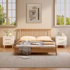 Bedroom Furniture Set - Includes Queen Bed Frame, Nightstands Set of 2, 5 - Drawer Dresser & Vanity Desk - Modern Storage Solution for Stylish Home Decor, Beige/White
