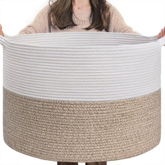 INDRESSME Large Laundry Basket, 21.7'' x 13.8'' Cotton Rope Blanket Basket Living Room Toy Baskets Storage Kids, Woven Baskets for Dirty Clothes,