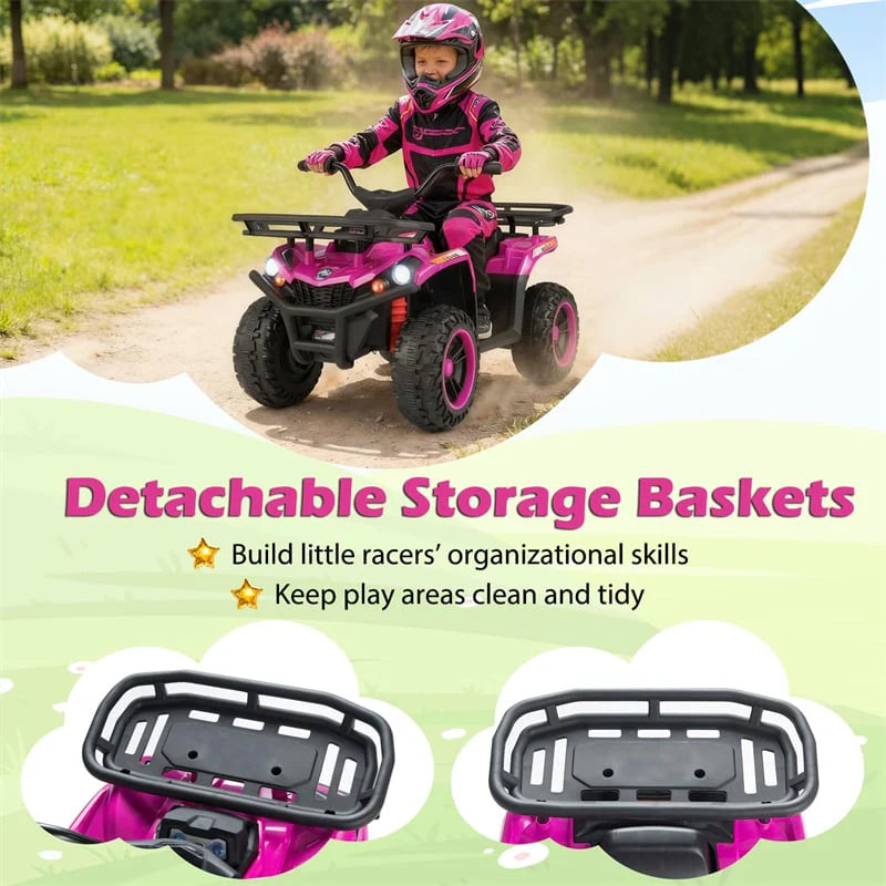 24V Kids ATV Ride On Quad, Electric 4 Wheeler Toy with 5Mph Max Speed, LED Headlights, Music, Front & Rear Storage for Boys Girls